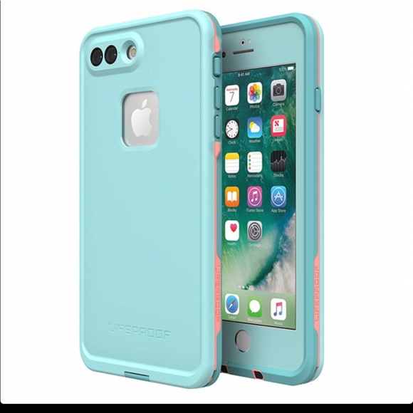 New seafoam and mango LifeProof iPhone 7 Plus case